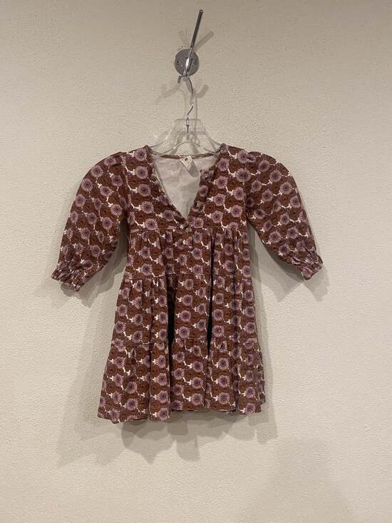 Kate Quinn Other - Kate Quinn Dress Girls 2T Brown Floral V Neck Puff Sleeve Organic Cotton Boho